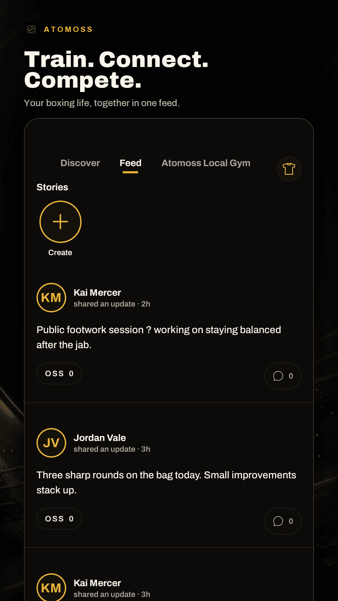 Atomoss mobile community feed